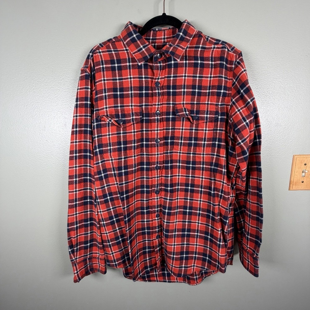 American Eagle Mens LT Orange Red Plaid Flannel Shirt Cotton Long Sleeve